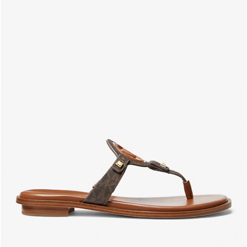 Michael Kors Aubrey Logo and Leather T-Strap Sandal In brown new with box - Picture 4 of 4
